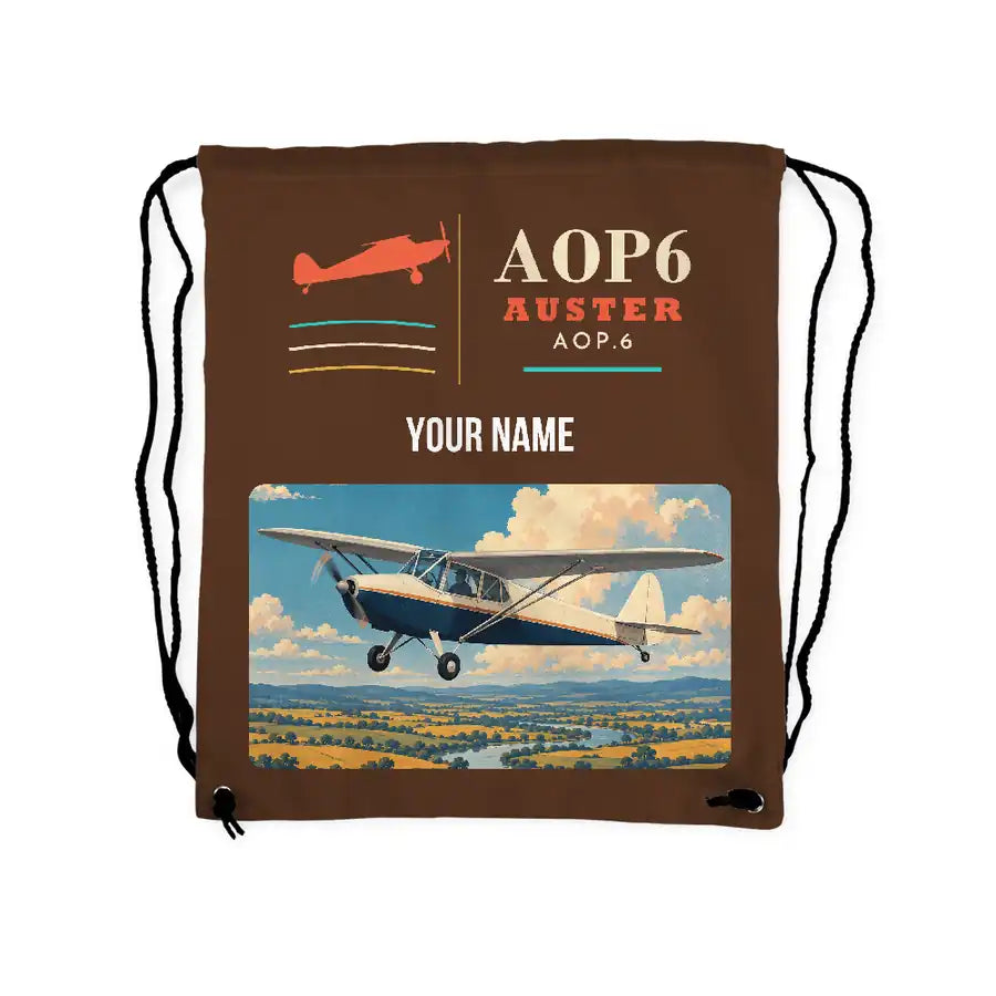 Auster AOP.6 - Drawstring Bag - Classic + Name - Brown