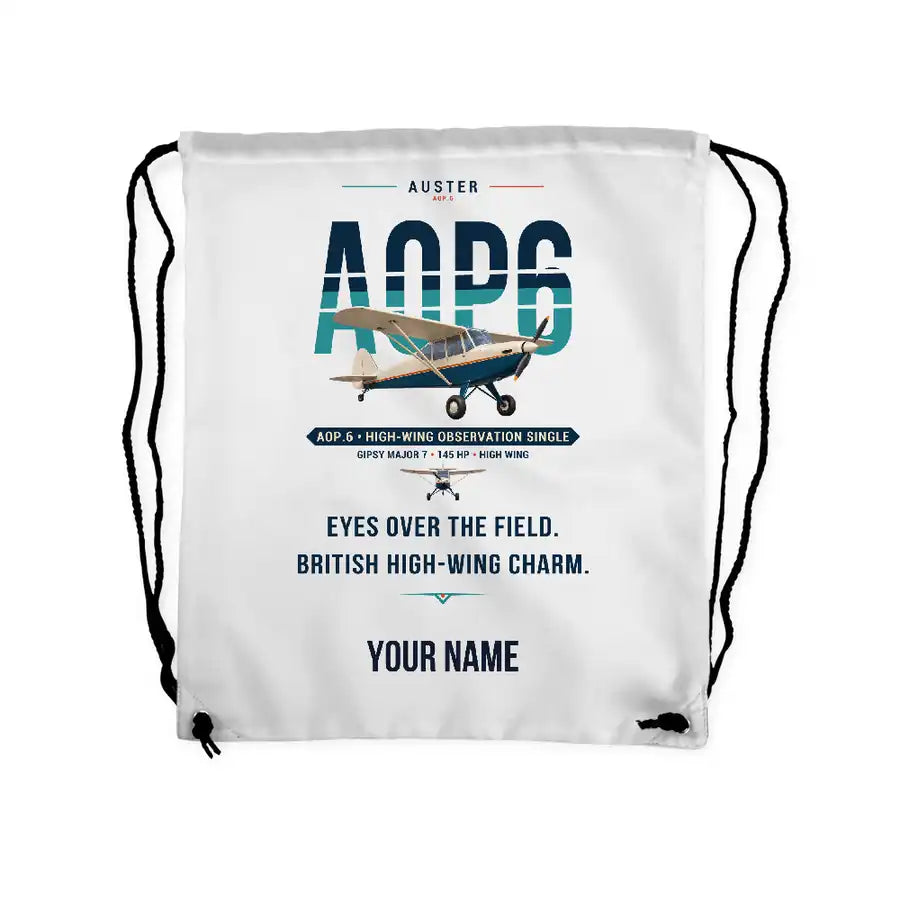 Auster AOP.6 - Drawstring Bag - Original + Name - White