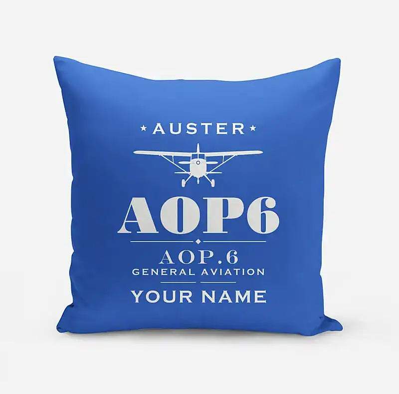 Auster AOP.6 - Heritage + Name - Pillow - Blue