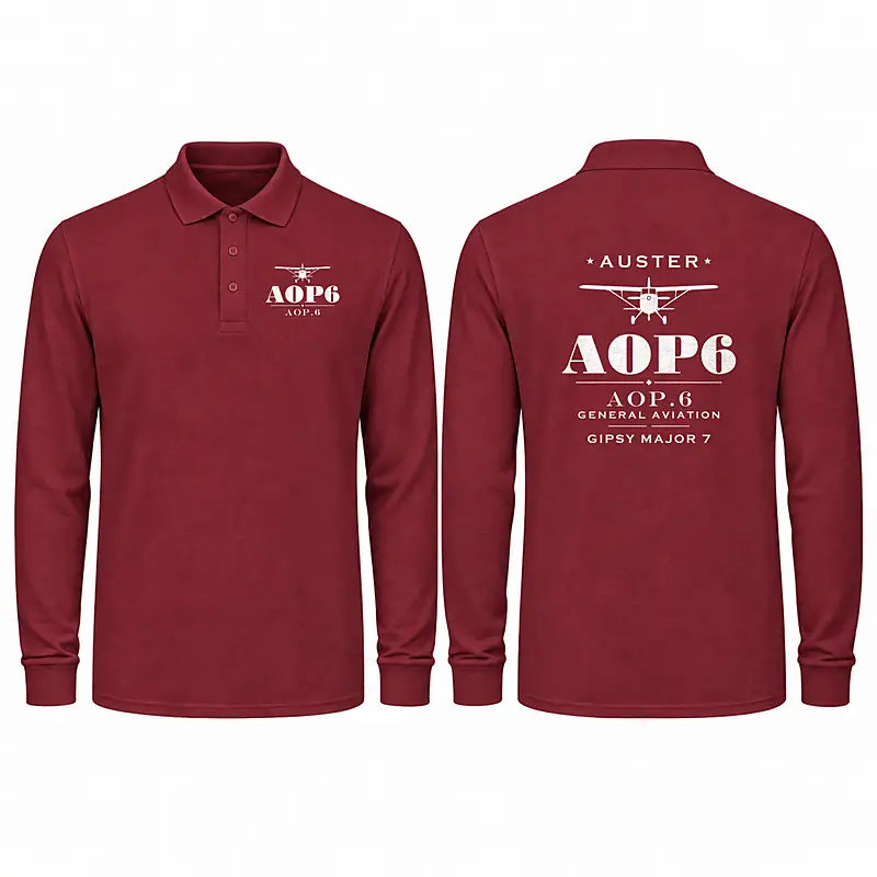 Auster AOP.6 Premium Polo T-Shirts - Heritage - Long Sleeve - Dark Red