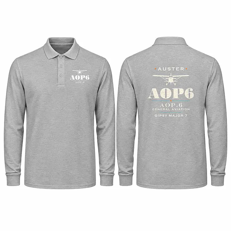 Auster AOP.6 Premium Polo T-Shirts - Heritage - Long Sleeve - Gray