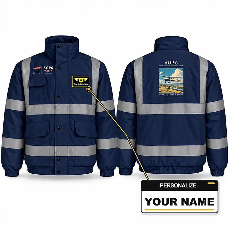 Auster AOP.6 Reflective Winter Jackets - Poster + Name - Navy Blue