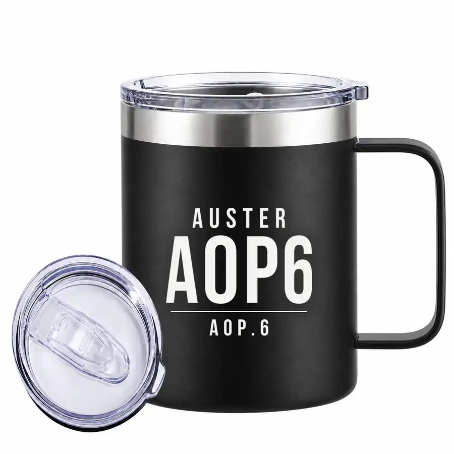 Auster AOP.6 - Stainless Steel Mug - Tag - Black