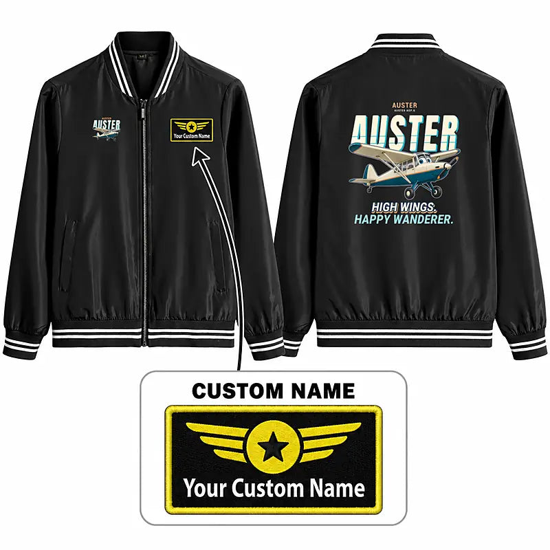 Auster AOP.6 Stylish Jackets - Baseball Collar - Cartoon + Name - Black