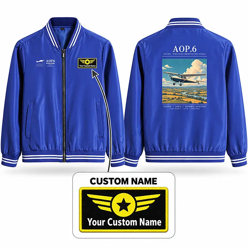 Auster AOP.6 Stylish Jackets - Baseball Collar - Poster + Name - Royal Blue