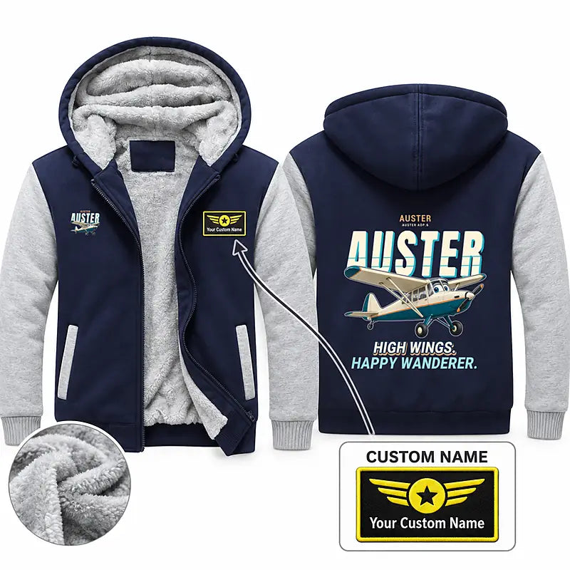 Auster AOP.6 Zipped Sweatshirts - Cartoon + Name - Navy & Gray
