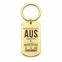Thumbnail for Austin-Bergstrom International Airport AUS - Key Chain - Boarding Pass Style - Gold