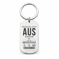 Thumbnail for Austin-Bergstrom International Airport AUS - Key Chain - Boarding Pass Style - Silver