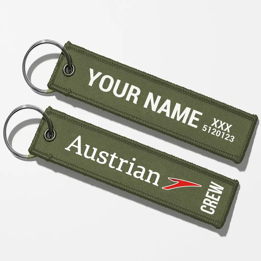 Austrian Airlines Crew & Staff Tag Key Chains - Green Army - Crew + Name