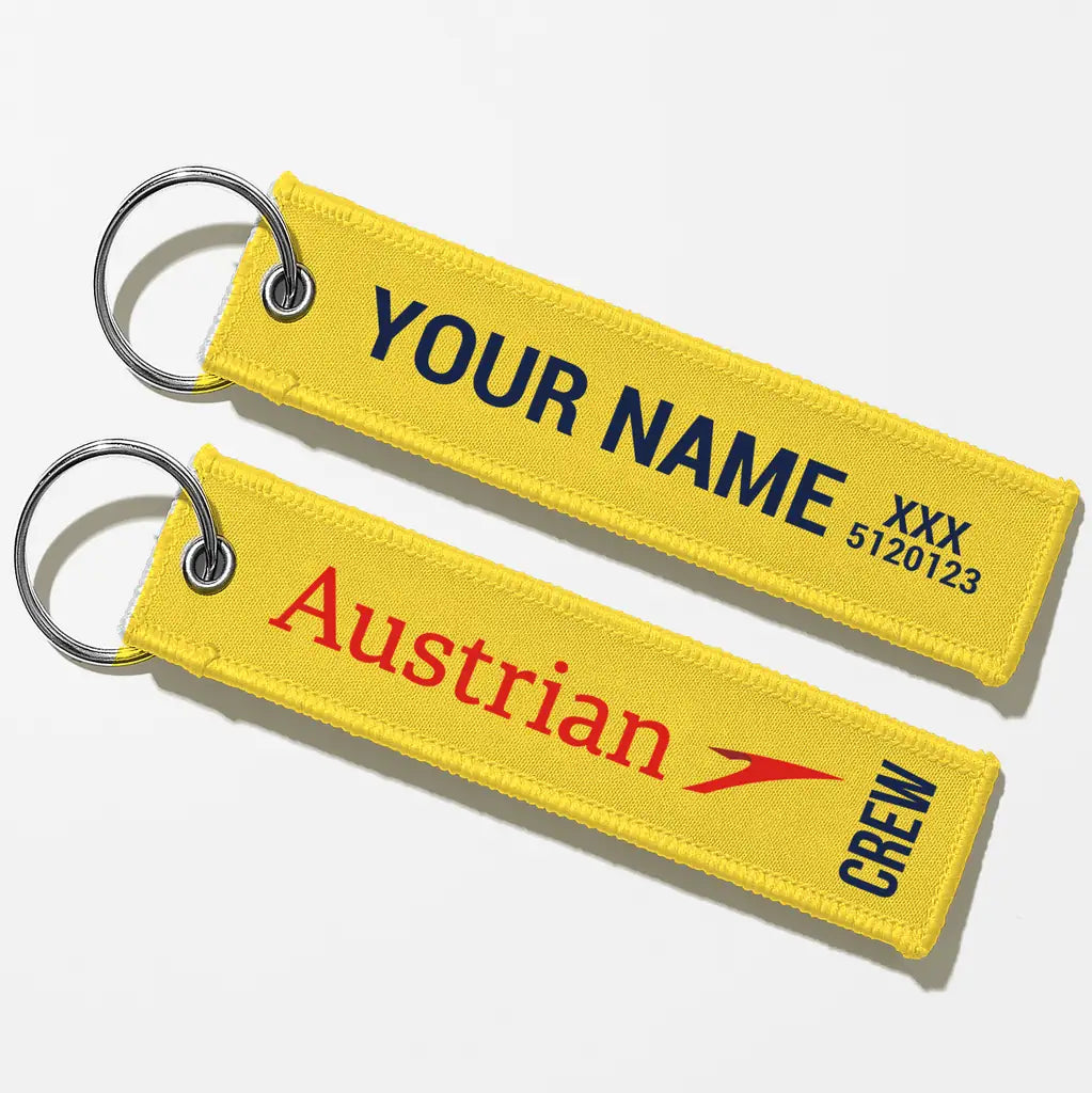 Austrian Airlines Crew & Staff Tag Key Chains - Yellow - Crew + Name