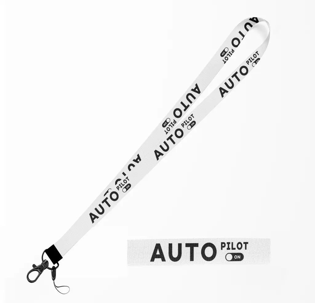 Auto Pilot ON lanyard - white