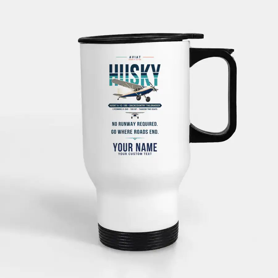 Aviat Husky A-1C-180 - Original + Name - Stainless Steel with Holder - White