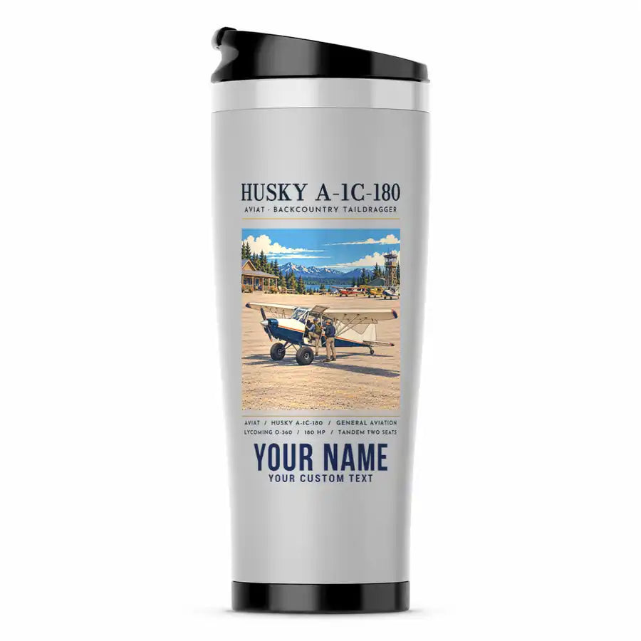 Aviat Husky A-1C-180 - Poster + Name - Stainless Steel (No Holder) - Light Gray