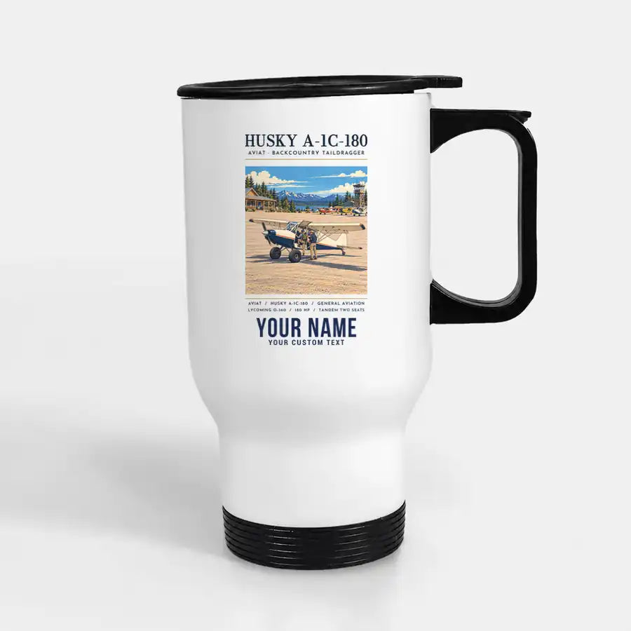 Aviat Husky A-1C-180 - Poster + Name - Stainless Steel with Holder - White