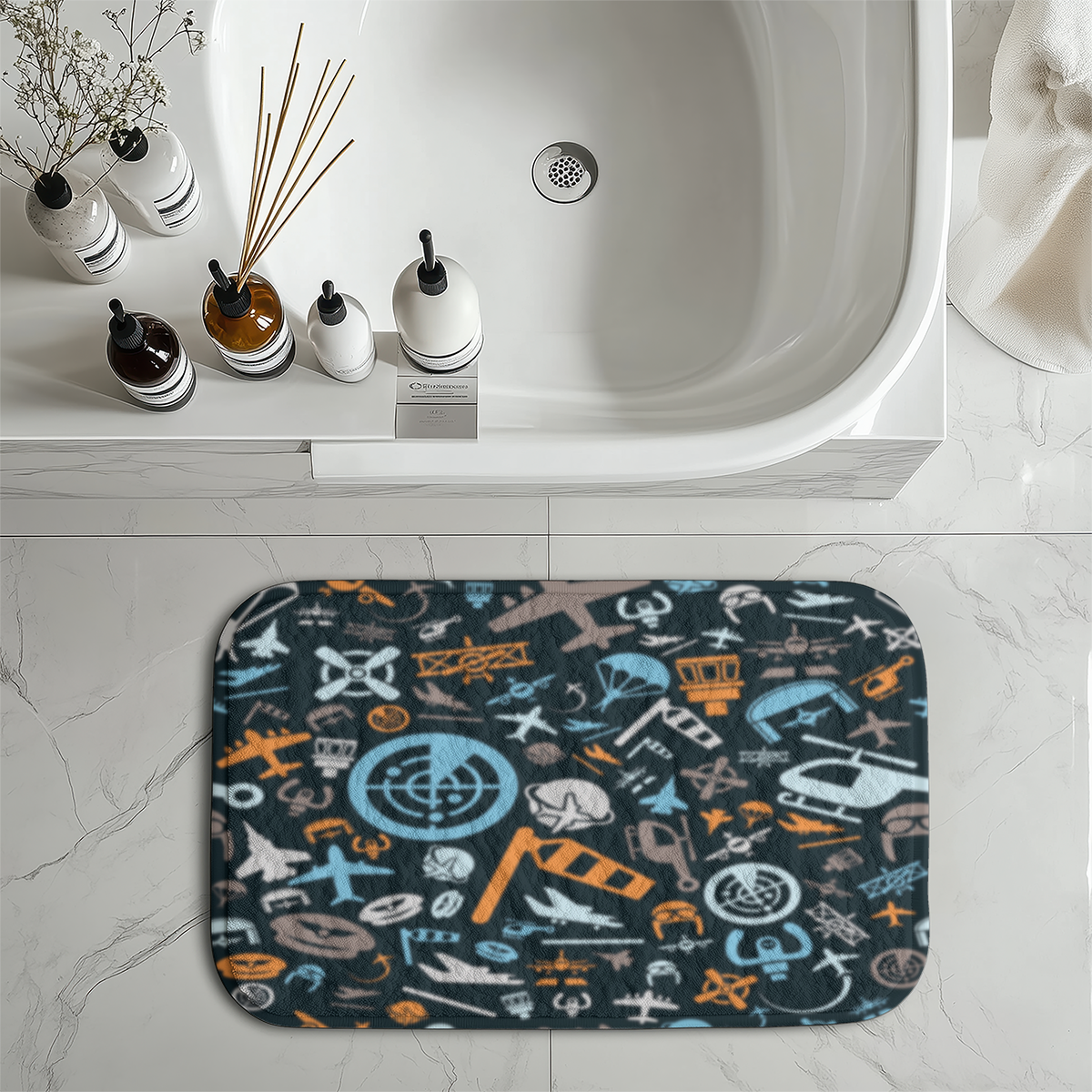 Aviation Icons Designed Bath Mats