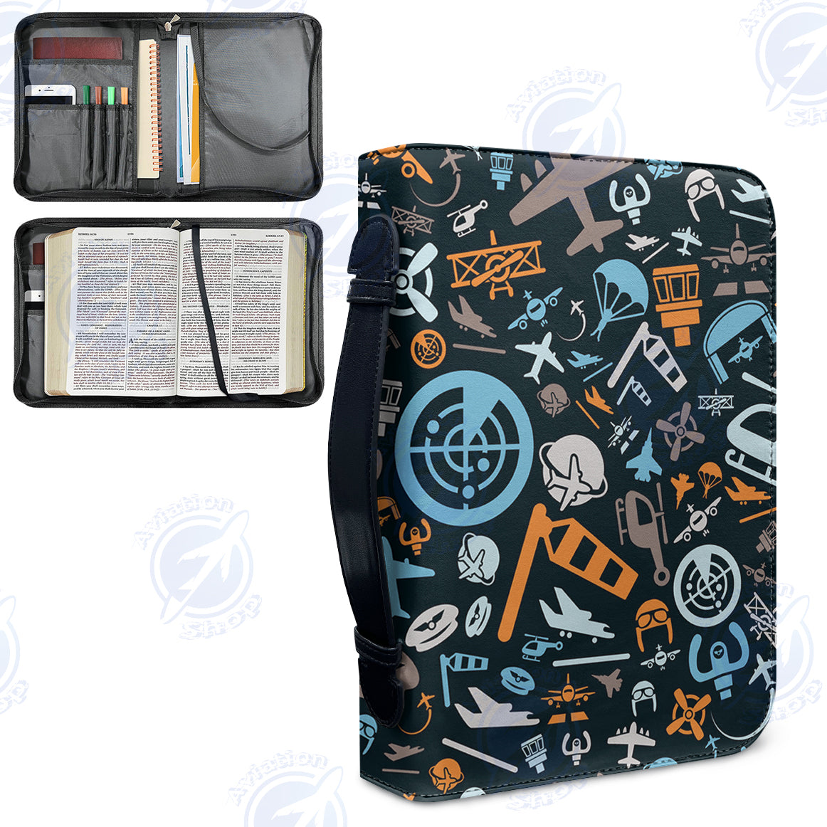 Aviation Icons Designed PU Accessories Bags