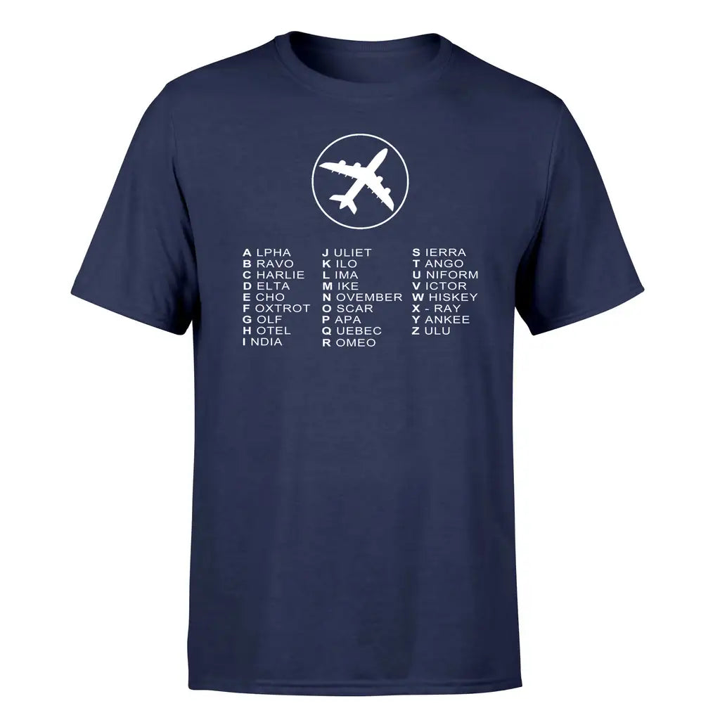 Aviation Alphabet 2 design on navy blue single side