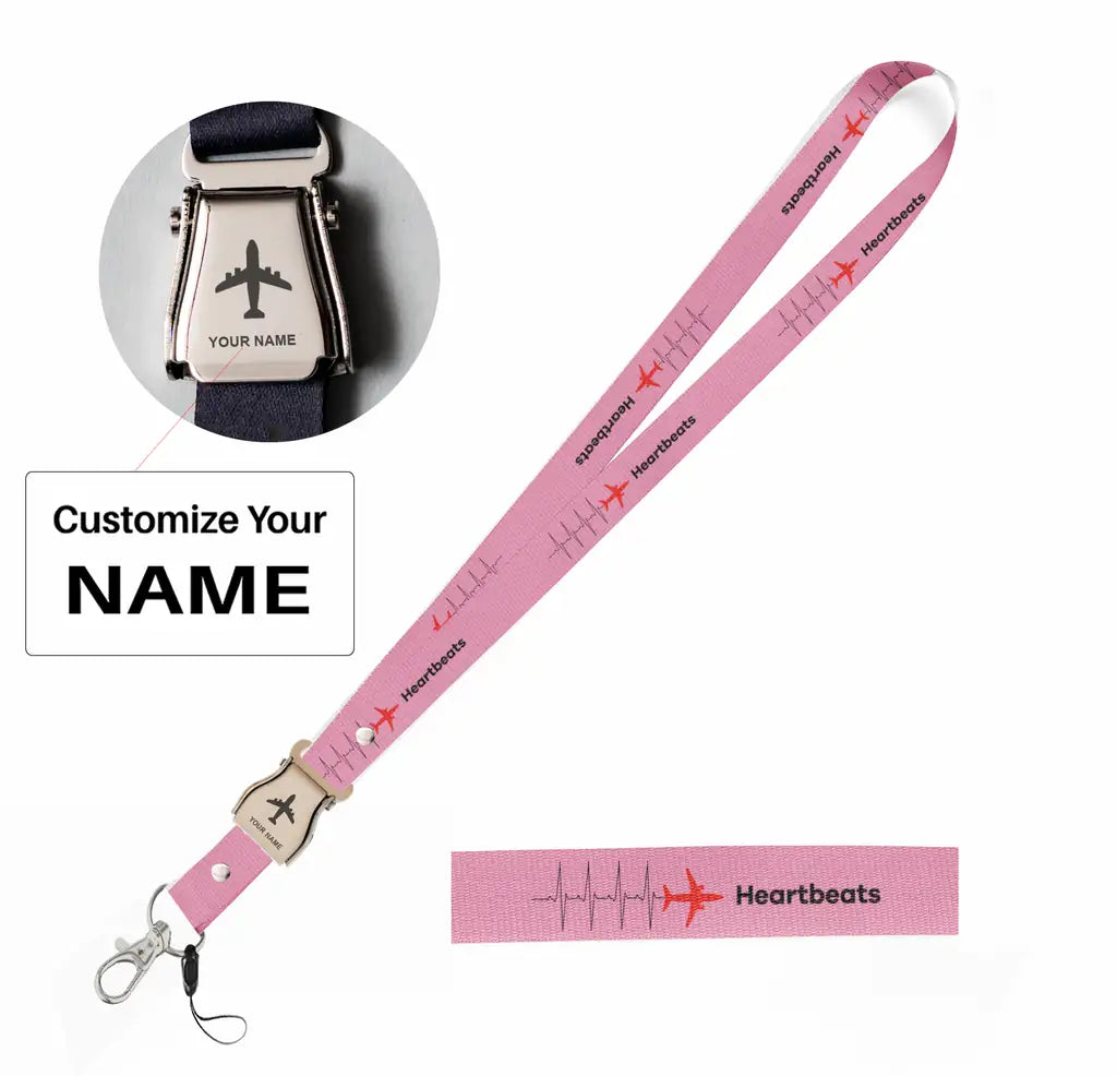 Aviation Heartbeats seat belt lanyard - pink with name