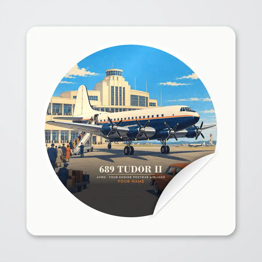 Avro 689 Tudor II - 3D + Name - Circle Sticker - Peel