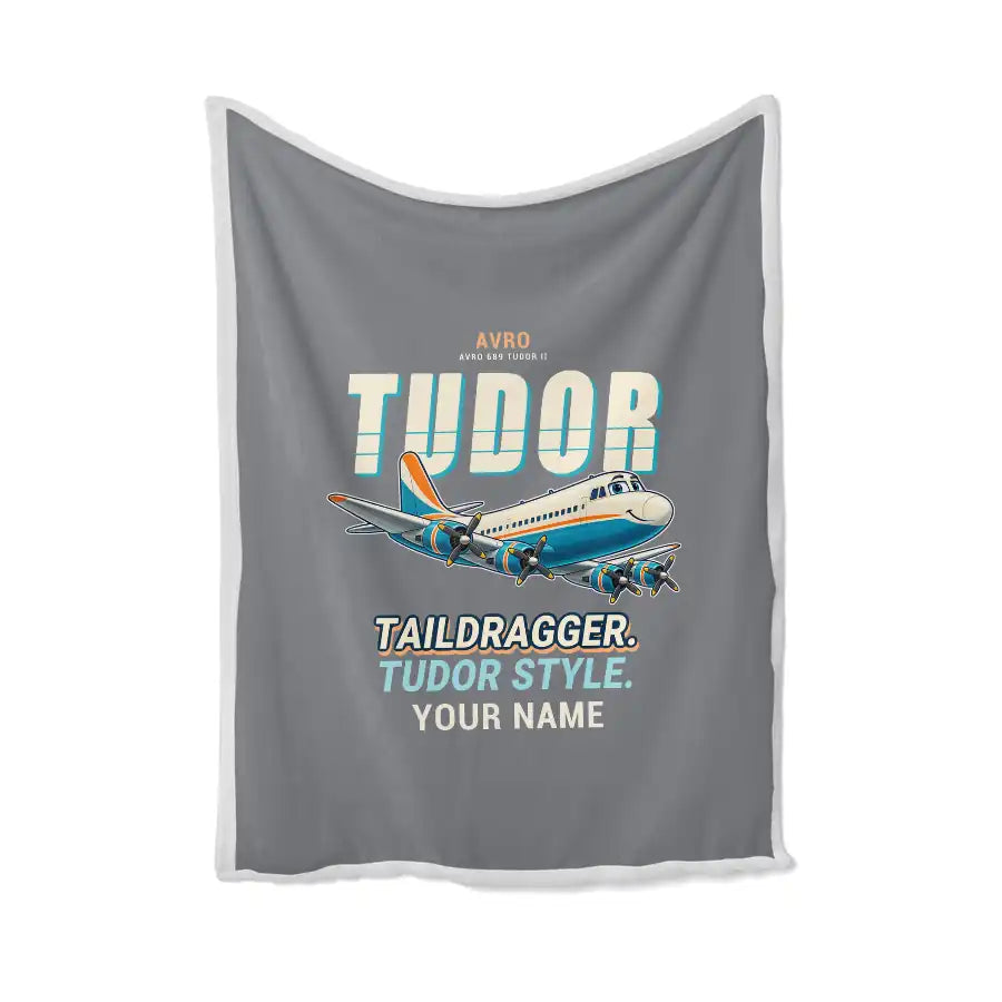 Avro 689 Tudor II - Cartoon + Name - Blanket - Gray