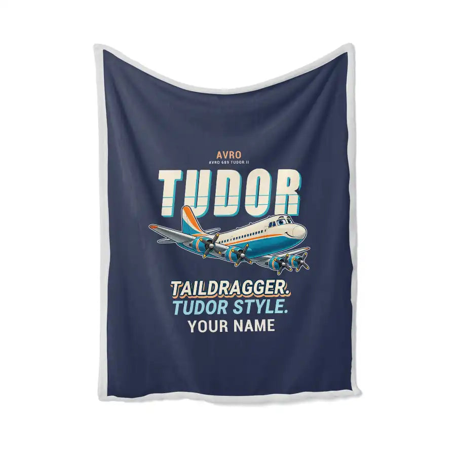 Avro 689 Tudor II - Cartoon + Name - Blanket - Navy Blue