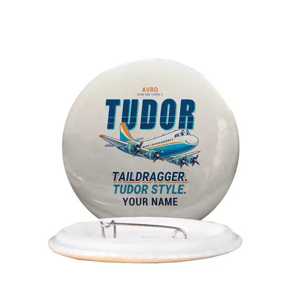 Avro 689 Tudor II - Cartoon + Name - Pin - Beige