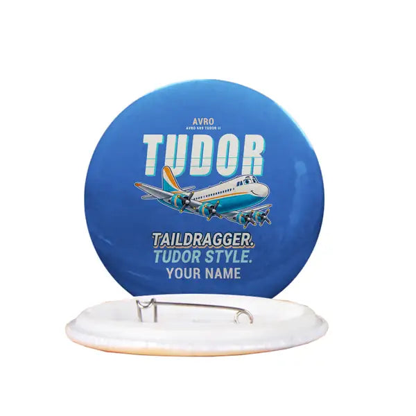 Avro 689 Tudor II - Cartoon + Name - Pin - Blue