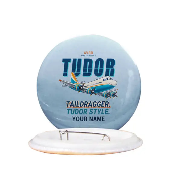 Avro 689 Tudor II - Cartoon + Name - Pin - Light Blue