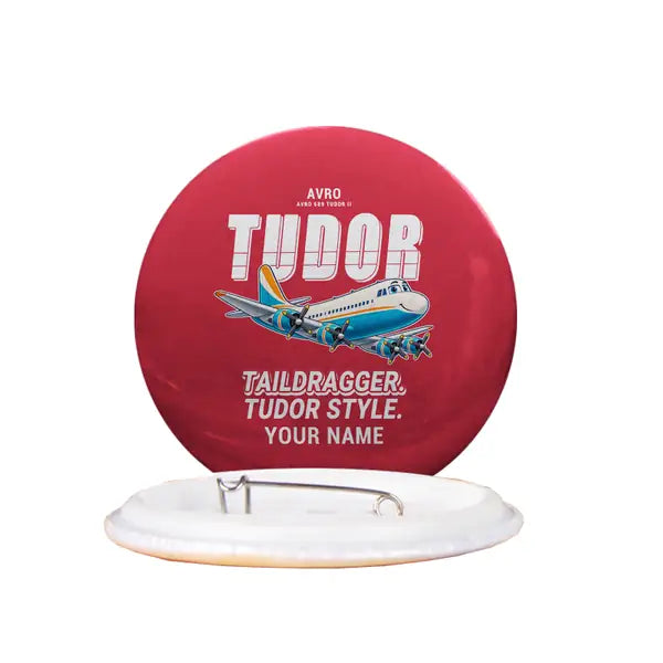 Avro 689 Tudor II - Cartoon + Name - Pin - Red