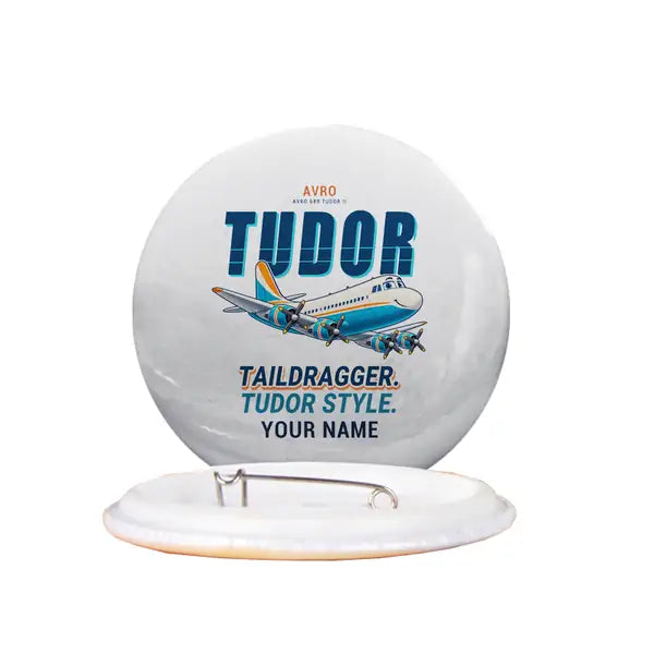 Avro 689 Tudor II - Cartoon + Name - Pin - White