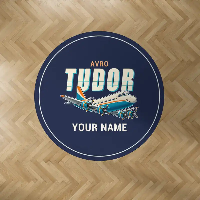 Avro 689 Tudor II - Cartoon + Name - Round Carpet - Dark Blue