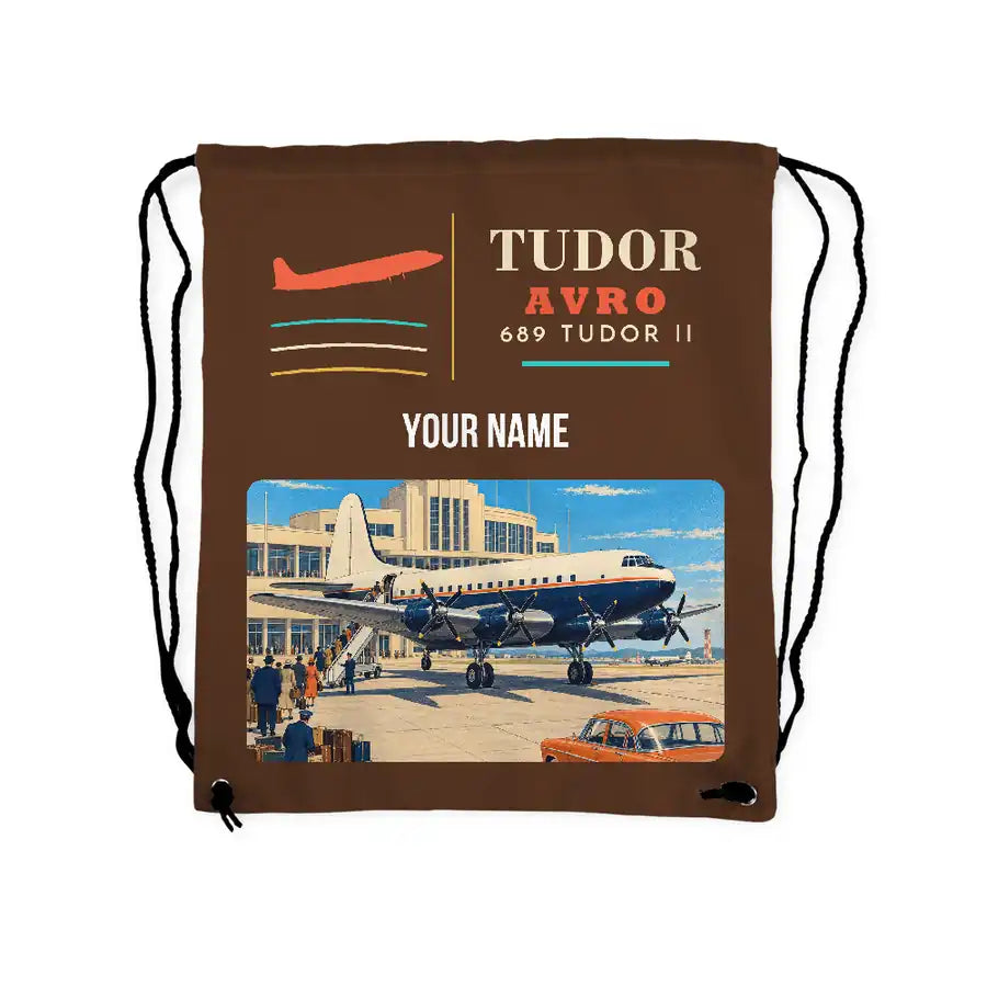 Avro 689 Tudor II - Drawstring Bag - Classic + Name - Brown