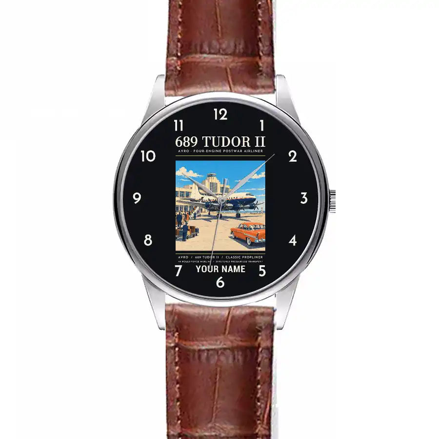 Avro 689 Tudor II - Poster + Name - Leather Strap - Striped Brown Leather Strap