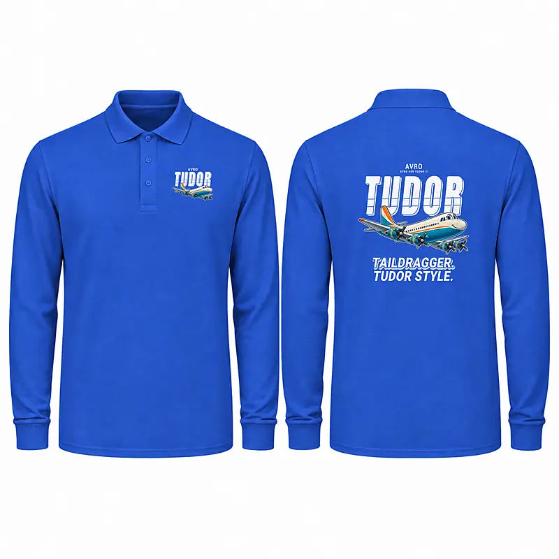 Avro 689 Tudor II Premium Polo T-Shirts - Cartoon - Long Sleeve - Blue