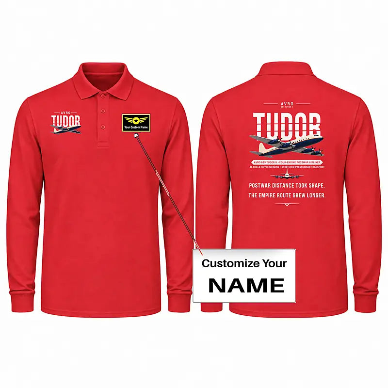 Avro 689 Tudor II Premium Polo T-Shirts - Original + Name - Long Sleeve - Red