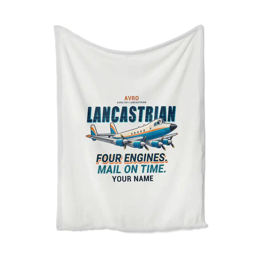 Avro 691 Lancastrian - Cartoon + Name - Blanket - White