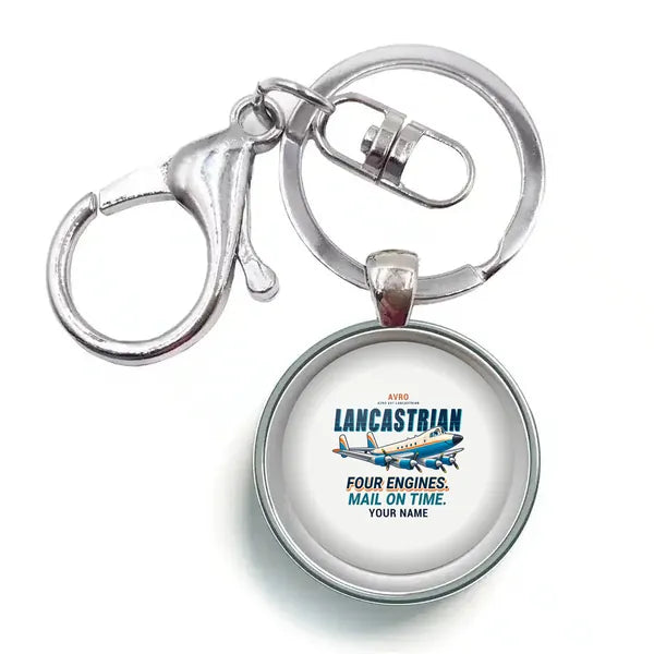 Avro 691 Lancastrian - Cartoon + Name - Circle Key Chain - White
