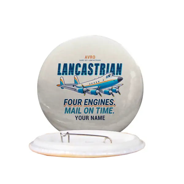 Avro 691 Lancastrian - Cartoon + Name - Pin - Beige