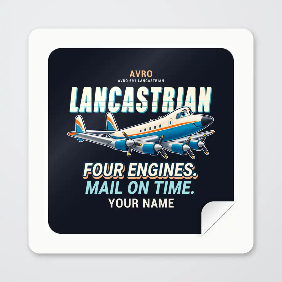 Avro 691 Lancastrian - Cartoon + Name - Square Sticker - Peel