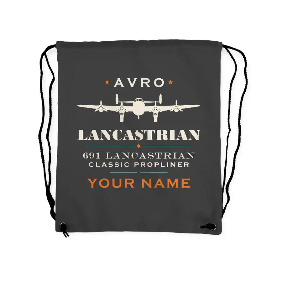 Avro 691 Lancastrian - Drawstring Bag - Heritage + Name - Gray
