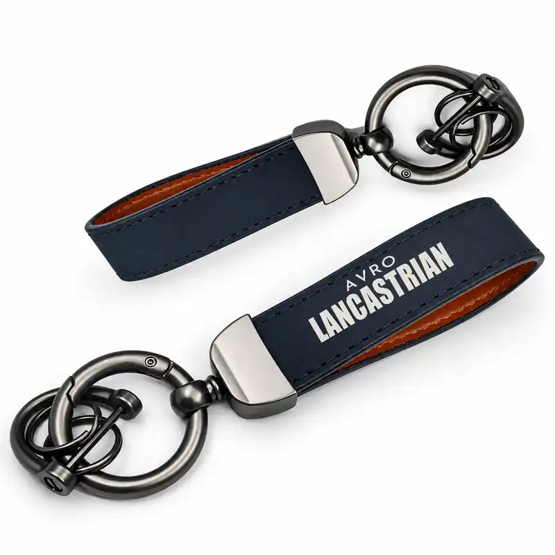 Avro 691 Lancastrian - Leather Key Chain - Horseshoe Buckle - Tag - Navy Blue