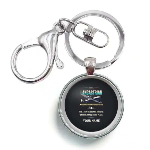 Avro 691 Lancastrian - Original + Name - Circle Key Chain - Black