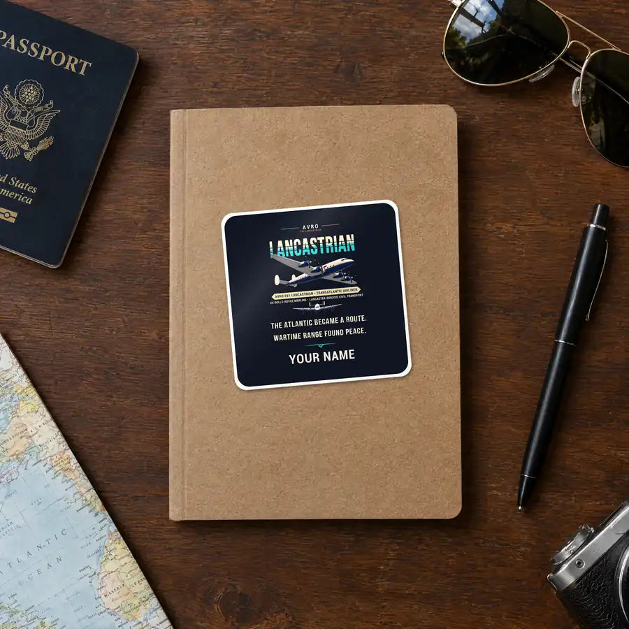 Avro 691 Lancastrian - Original + Name - Square Sticker - Notebook