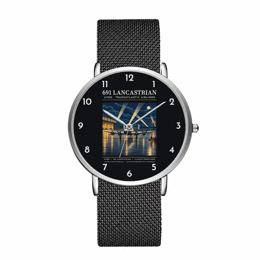 Avro 691 Lancastrian - Poster - Slim Mesh - Silver and Black Stainless Steel Strap