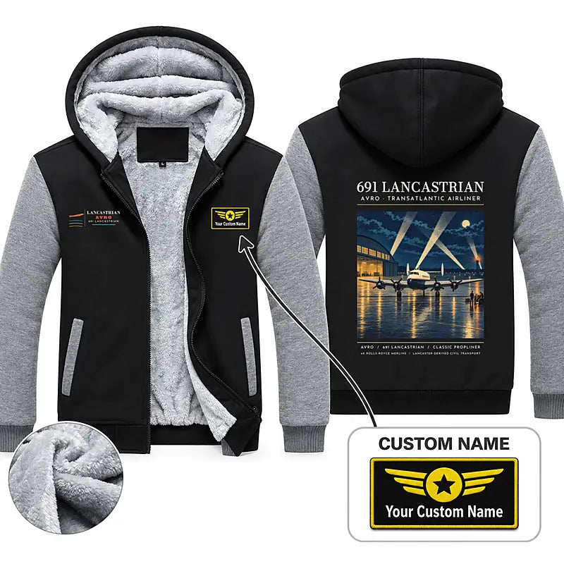 Avro 691 Lancastrian Zipped Sweatshirts - Poster + Name - Black & Gray