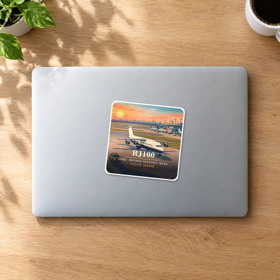 Avro RJ100 - 3D + Name - Square Sticker - MacBook