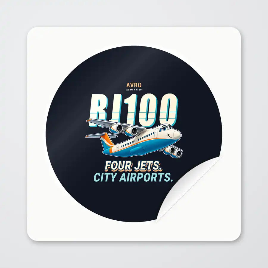 Avro RJ100 - Cartoon - Circle Sticker - Peel