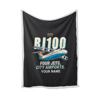 Thumbnail for Avro RJ100 - Cartoon + Name - Blanket - Black