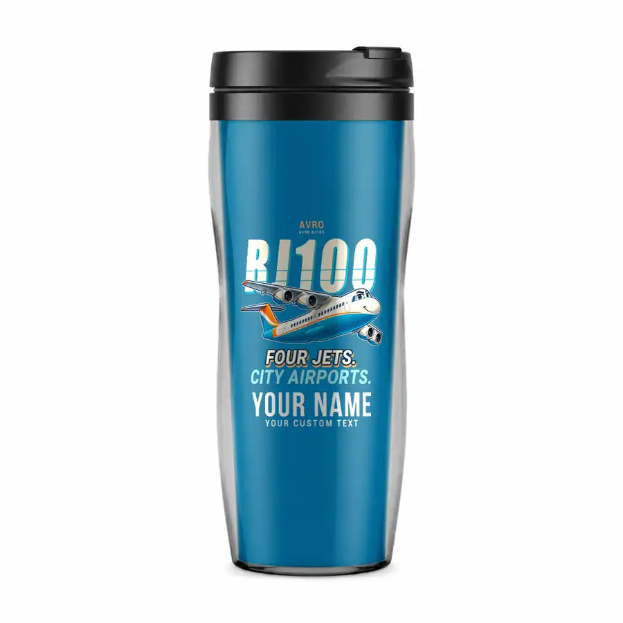 Avro RJ100 - Cartoon + Name - Plastic (No Holder) - Light Blue