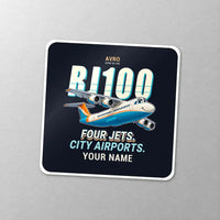 Thumbnail for Avro RJ100 - Cartoon + Name - Square Sticker - Close-up